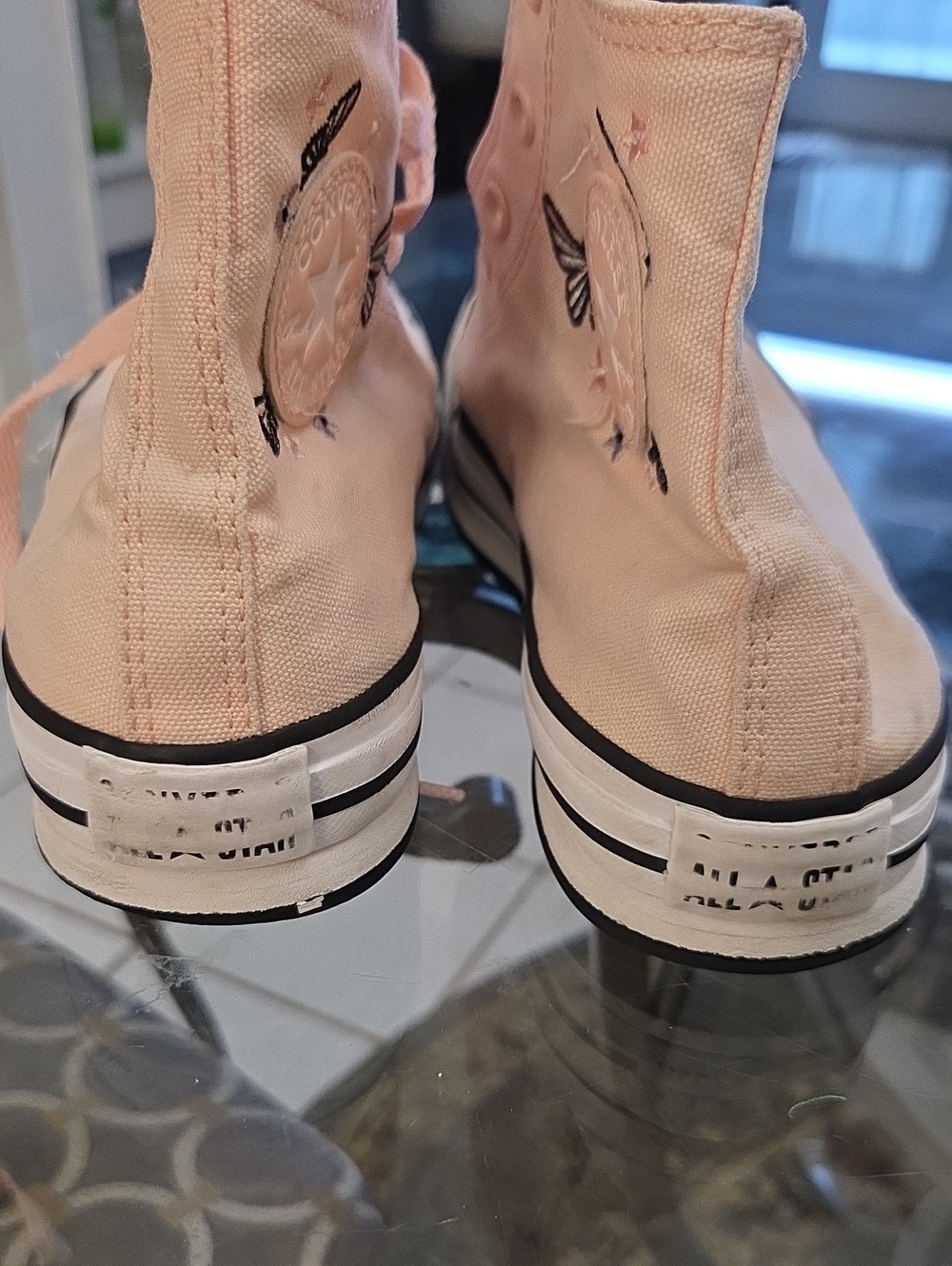 Women's Pink Butterfly High-Top Canvas Sneakers - Picture 4 of 6